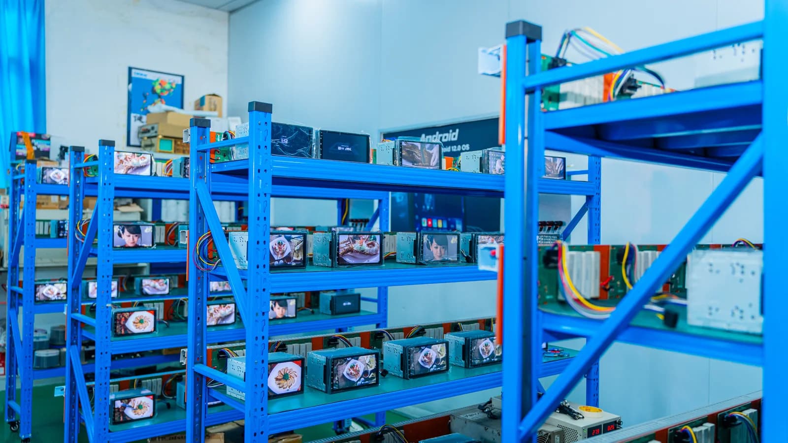 In-vehicle display burn-in and testing racks
