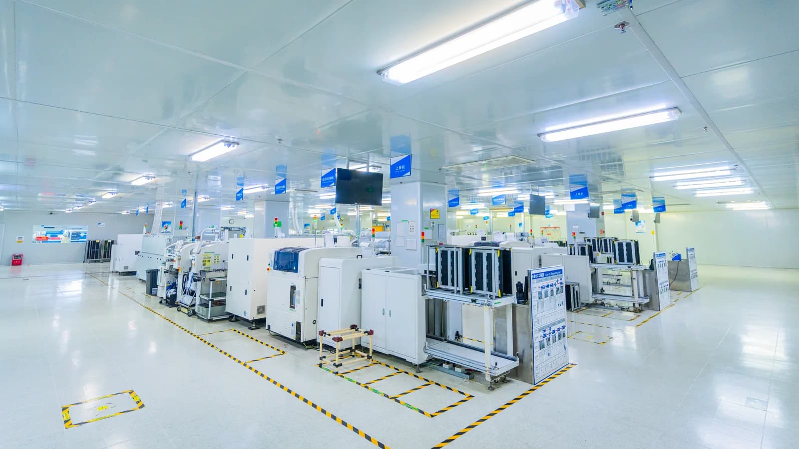 Clean production area with testing equipment