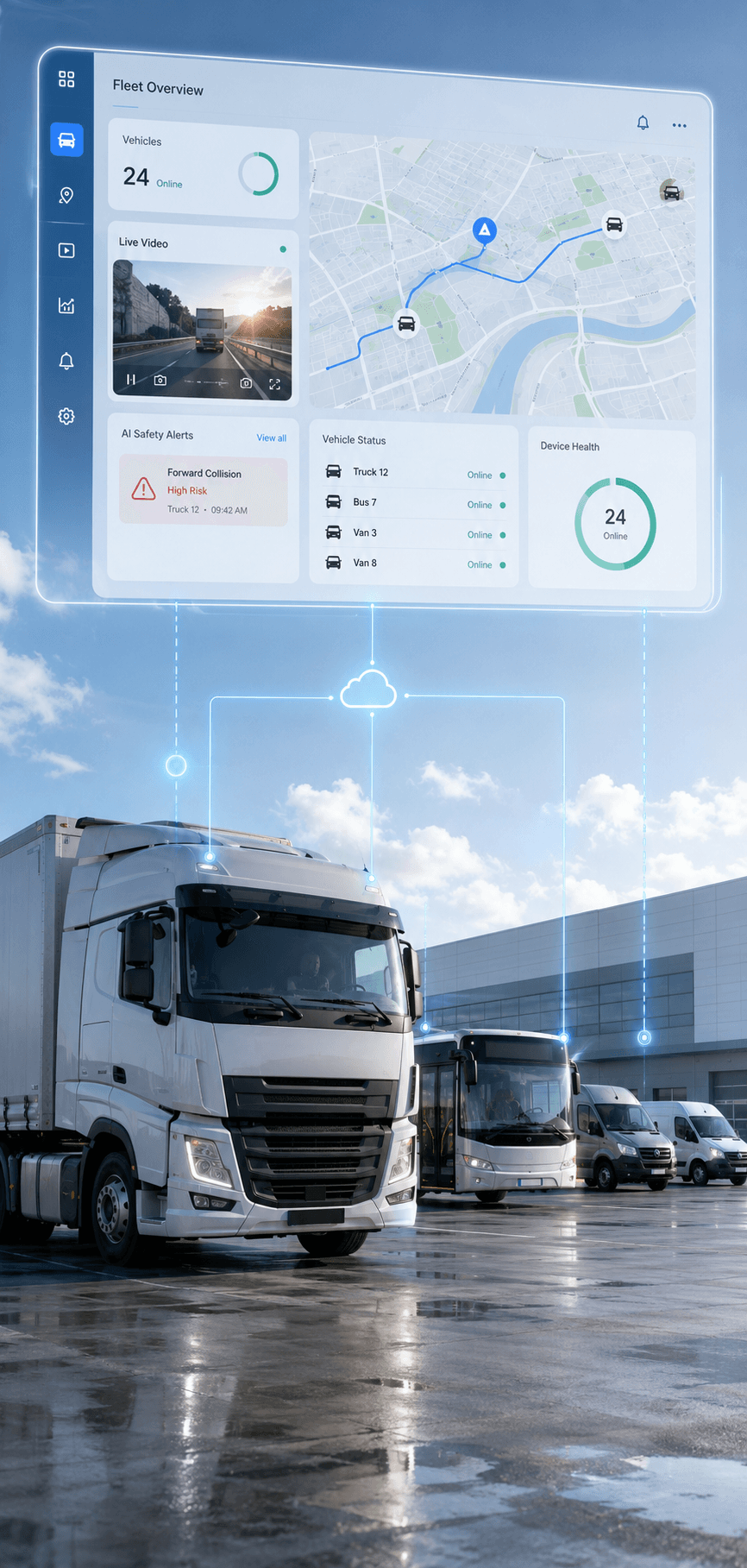 Fleet management software dashboard with reports