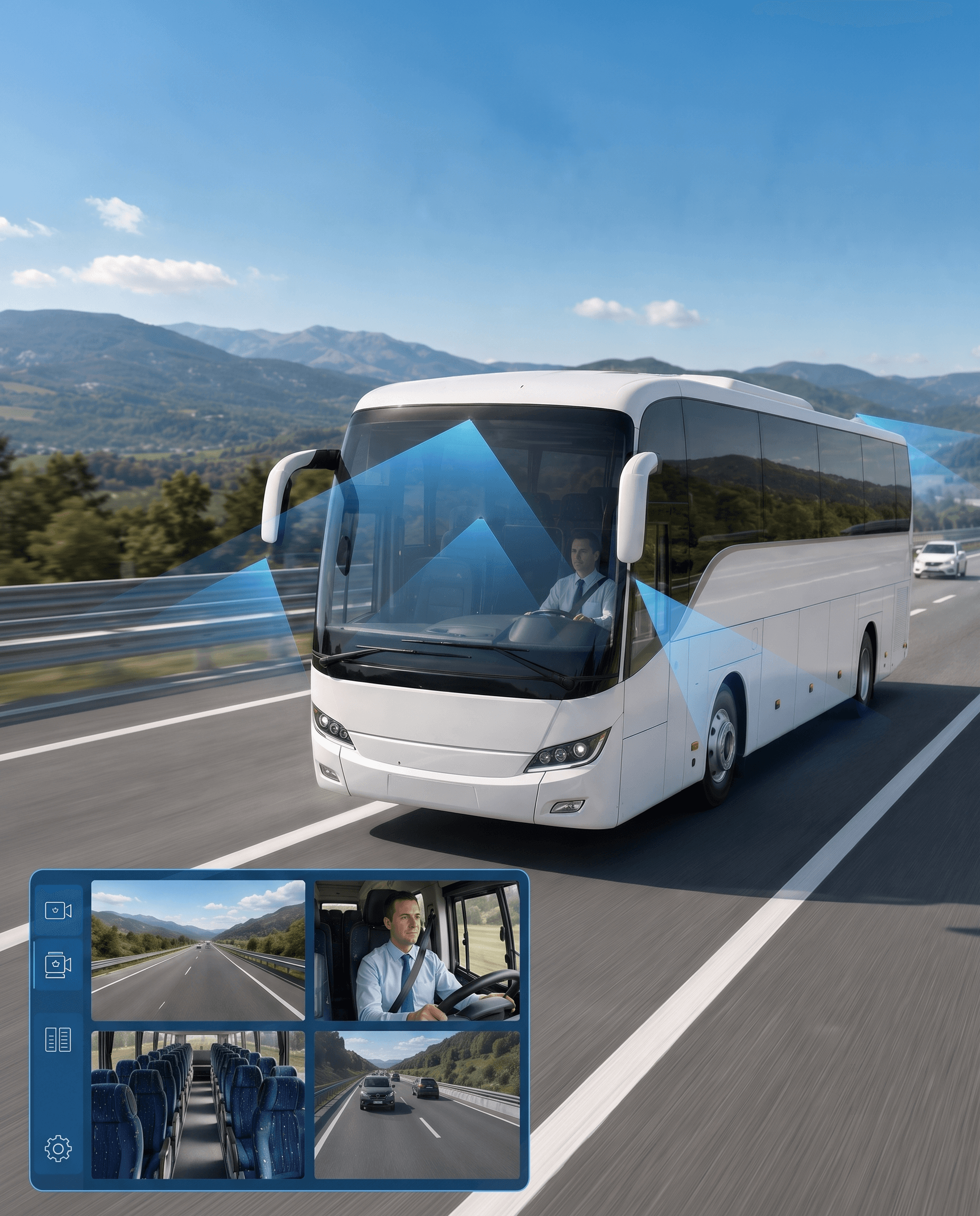 Multi-camera visibility system for commercial coaches