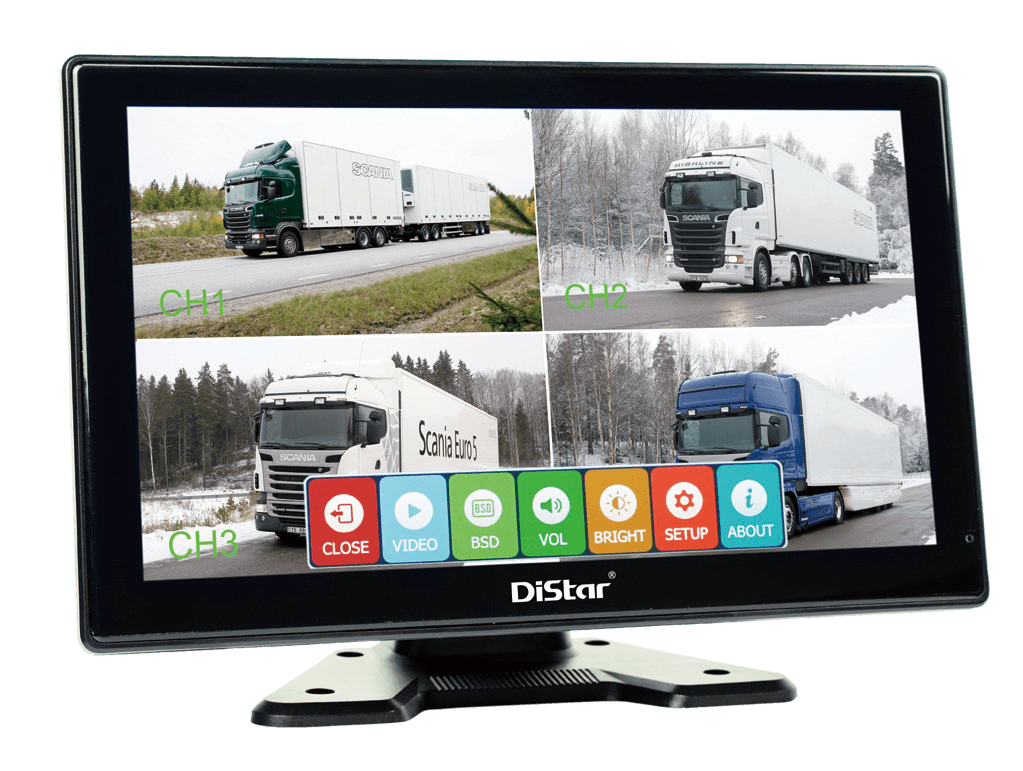 Quad split monitor for multi-camera vehicle monitoring