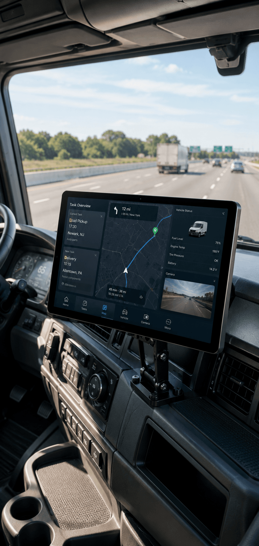 Smart vehicle terminal installed in a truck cabin