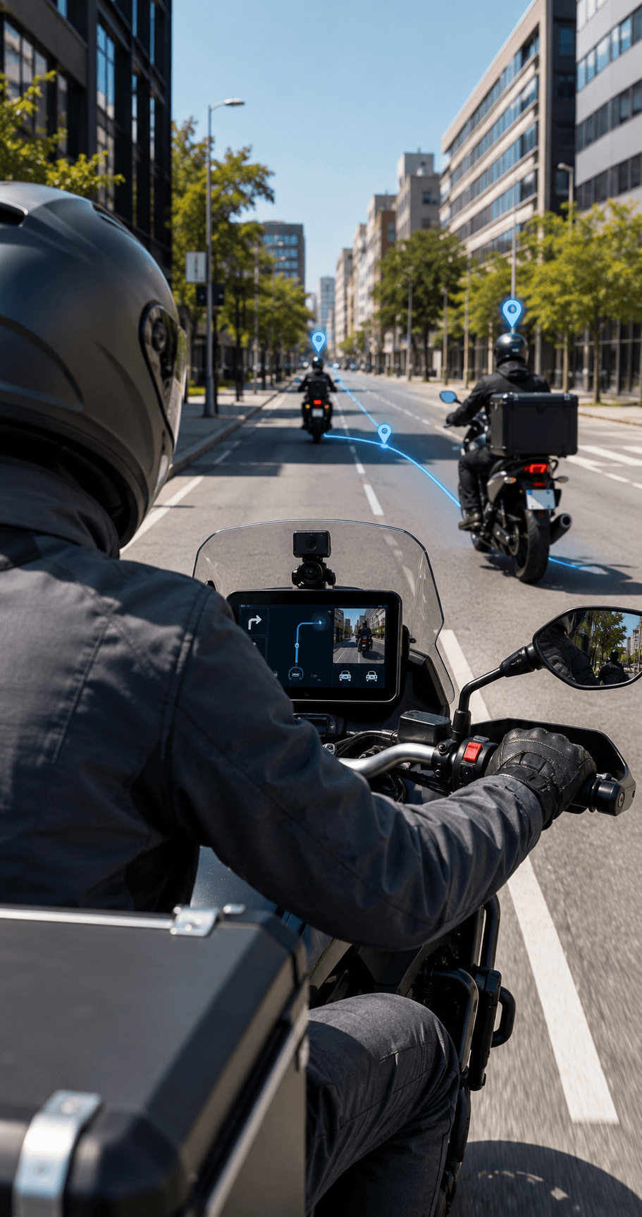 Motorcycle fleet smart display and connected navigation scenario