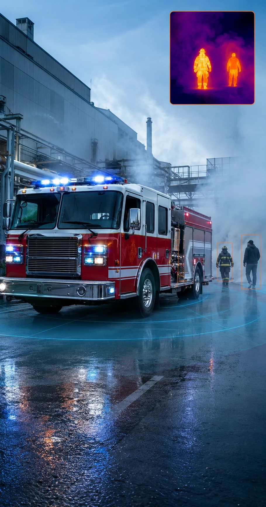 Emergency special vehicle with thermal imaging and connected safety visualization