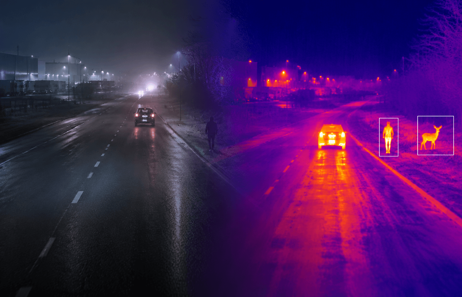 Thermal imaging night road safety application