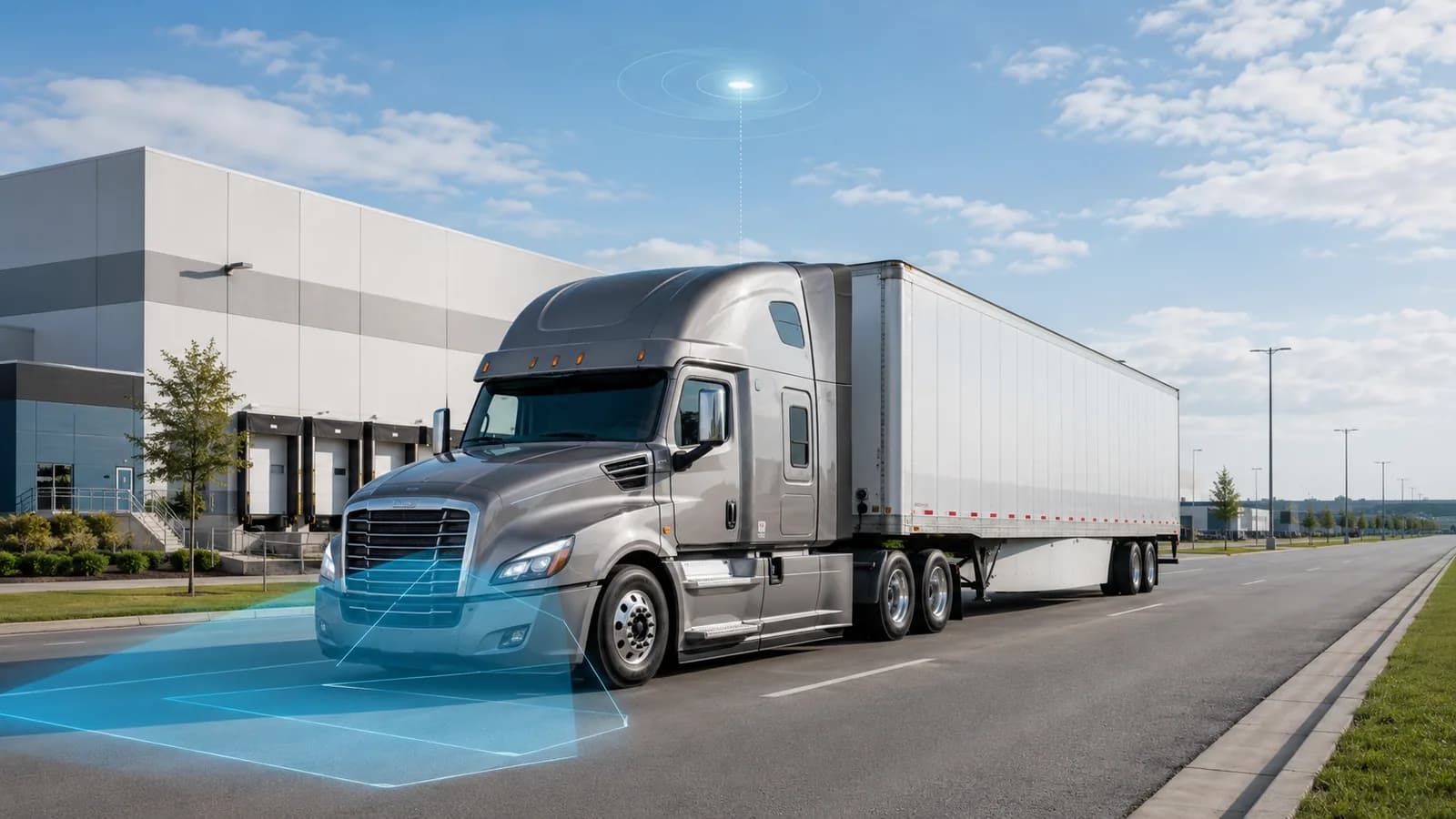 Truck fleet camera coverage planning for front road visibility at a logistics facility